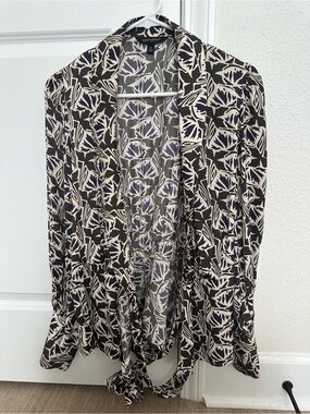Banana Republic Brown, Purple, and Cream Floral Print Blouse